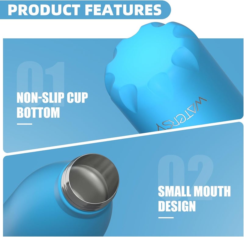 WATERSY Stainless Steel water bottles,17oz/500ml Insulated Water Bottles,Blue metal water bottle Keeps Drink Cold and Hot,BPA Free kids water bottles for School,Gym,Travel,Sports - Image 5